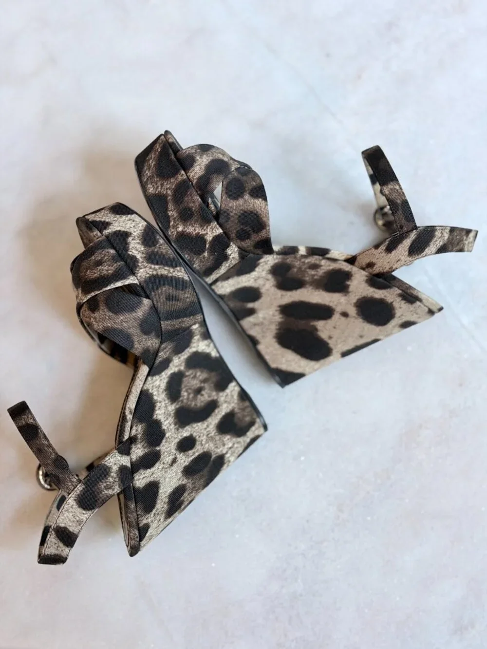 Dolce & Gabbana Leopard Print Canvas Leather Wedge Sandals